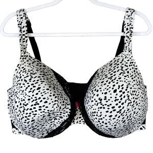 Cacique Satin Full Coverage Bra Spotted Animal Print Black White Size 44F